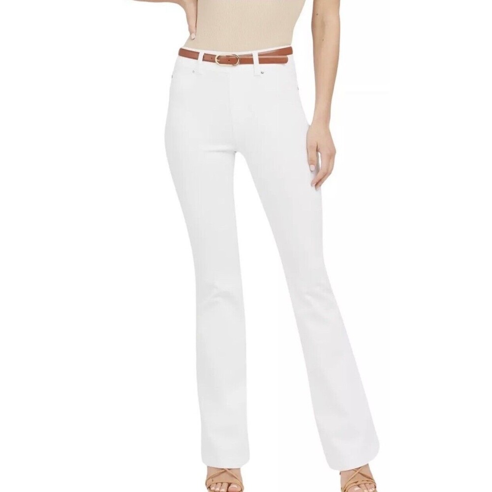 Spanx Flared Leg Jeans Women's Small Pull On White Stretch Denim Mid Rise Pants
